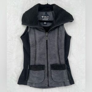 Kuhl Dani 2088 Sherpa Vest Women US S Black Charcoal Gray Wool Blend Fleece zip